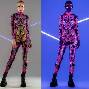 Blacklight-reactive rave bodysuit - like-new